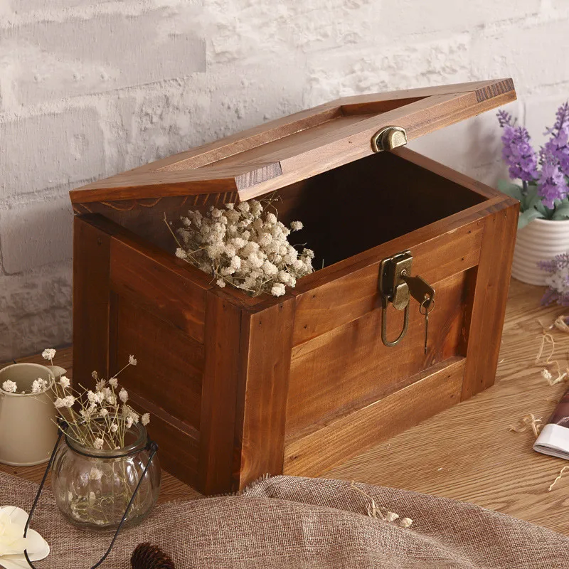 Большая деревянная коробка для хранения с замком дневника и блокнота в стиле