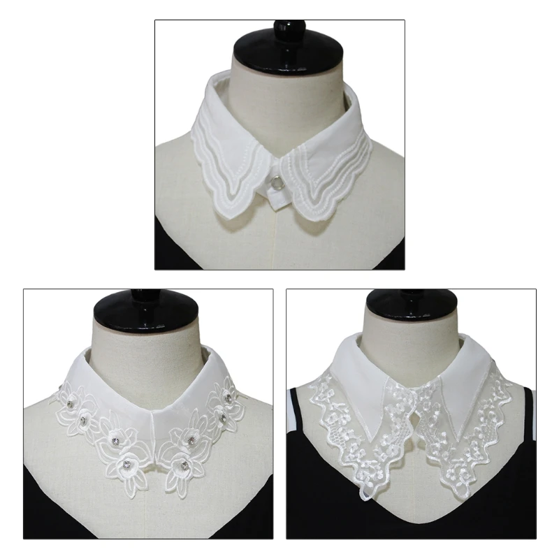 

Women Girls White Organza False Collar Diamond Beaded Jewelry Decorative Necklace Choker Embroidery Floral Lace Dickey 35EF