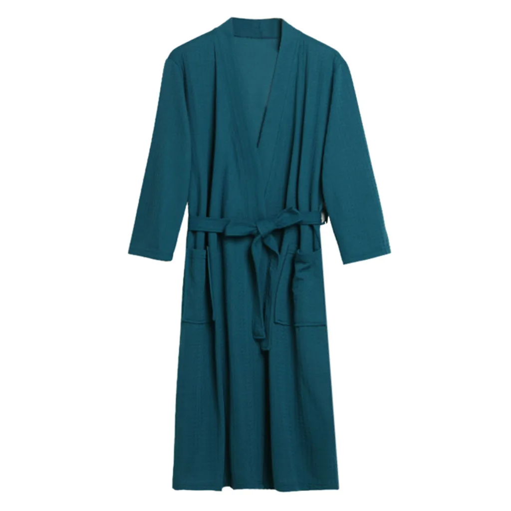 waffle bathrobe solid sleepwear Robe men women autumn winter pajamas long robes Unisex Breathable Home Clothes d90808 | Женская одежда