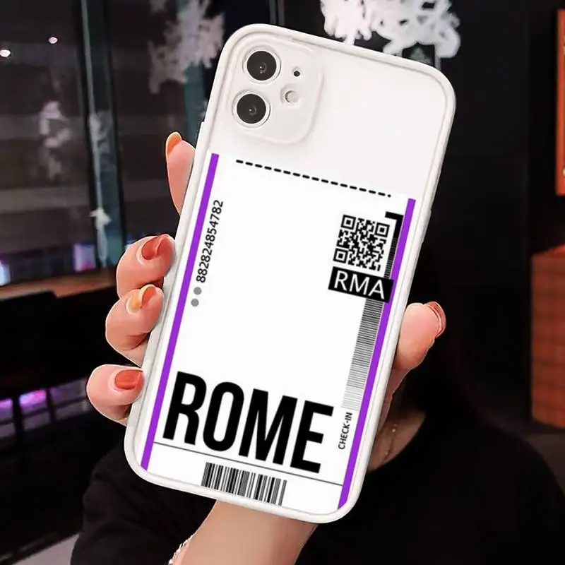

Travel City Boarding Pass Phone Cases matte transparent For iphone 7 8 11 12 plus mini x xs xr pro max luxury brand cover