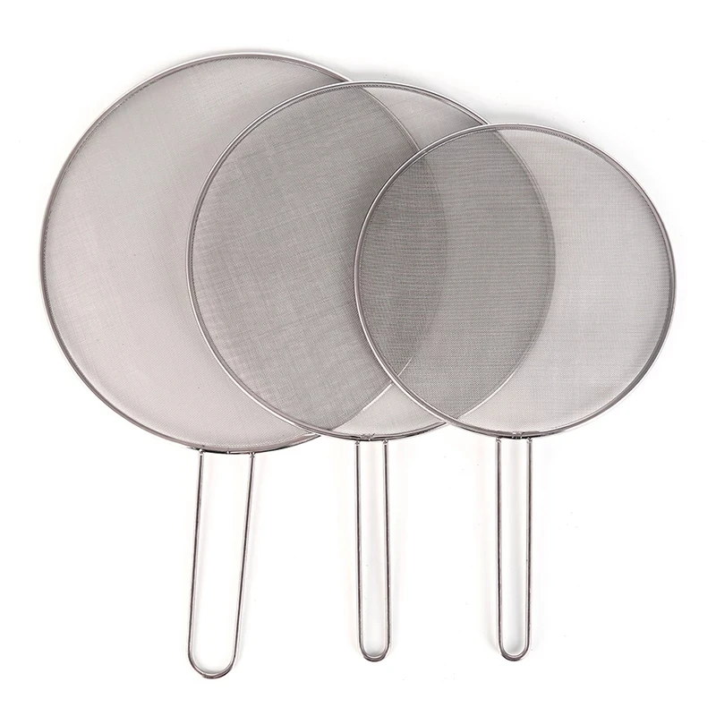 

1PCS Stainless Steel Splatter Screen Mesh Pot Lid Cover Silver Oil Frying Pan Lid with Wooden Handle Cooking Tool 25/29cm/33cm