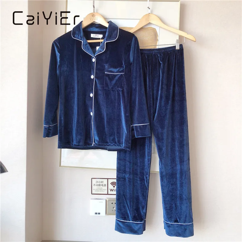 CAIYIER Autumn Winter Velvet Women Cardigan Pyjamas Soft Comfortable Satin Nightdress Femme Sleepwear Suit Plus Size 3XL 4XL 5XL