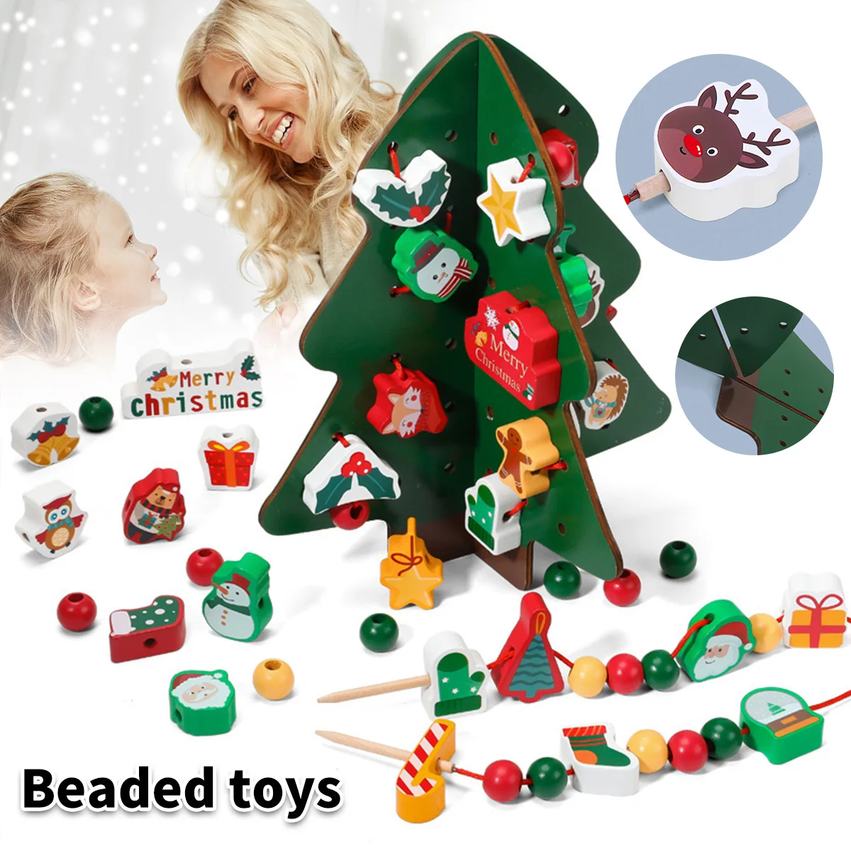 

Детская Деревянная Рождественская елка Monterssori, игрушка из бисера, Рождественская елка «сделай сам», строительный блок, развивающие игрушки,...