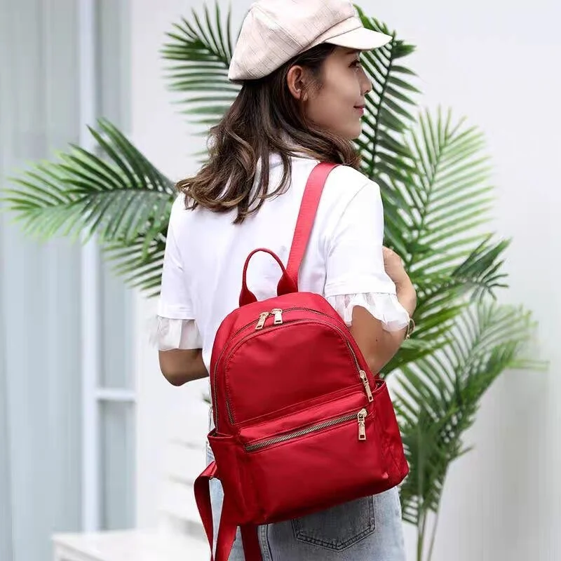 

Black Women Backpack 2019 Nylon Travel Shoulder Bag Soft School Bag For Teenage Girls Solid Color Red Bag Pack Purse