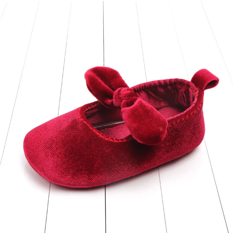 

Princess Newborn Infant Baby Girls Shoes Velvet Red Christmas Baby Shoes Bow First Walkers