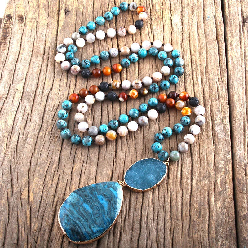 Модные ювелирные изделия RH в стиле бохо 108 бусины ожерелья с узелком и камнями