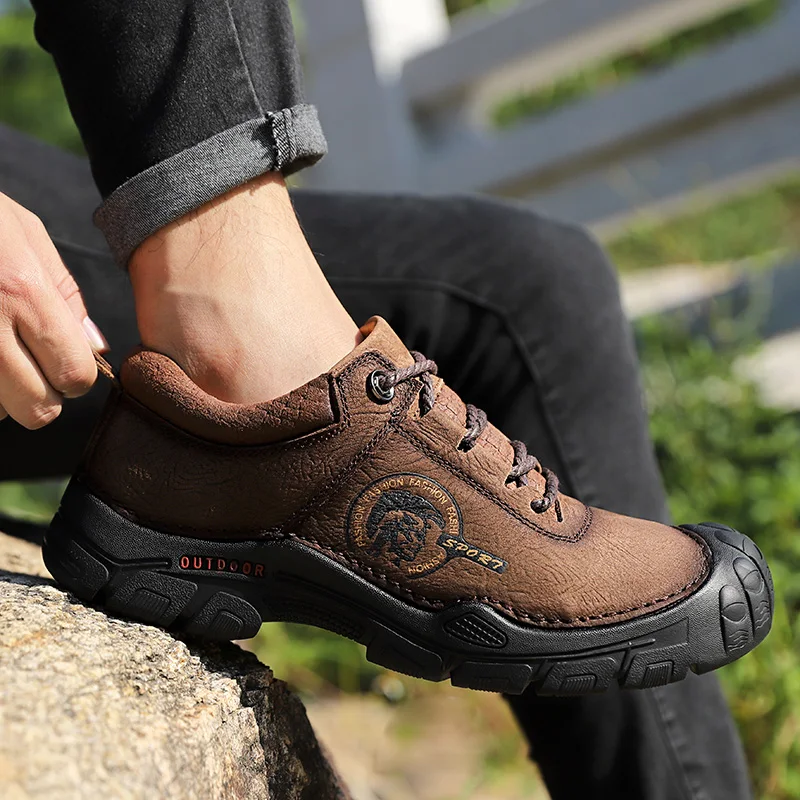 Мужские походные туфли на толстой подошве со шнуровкой нескользящие спортивные