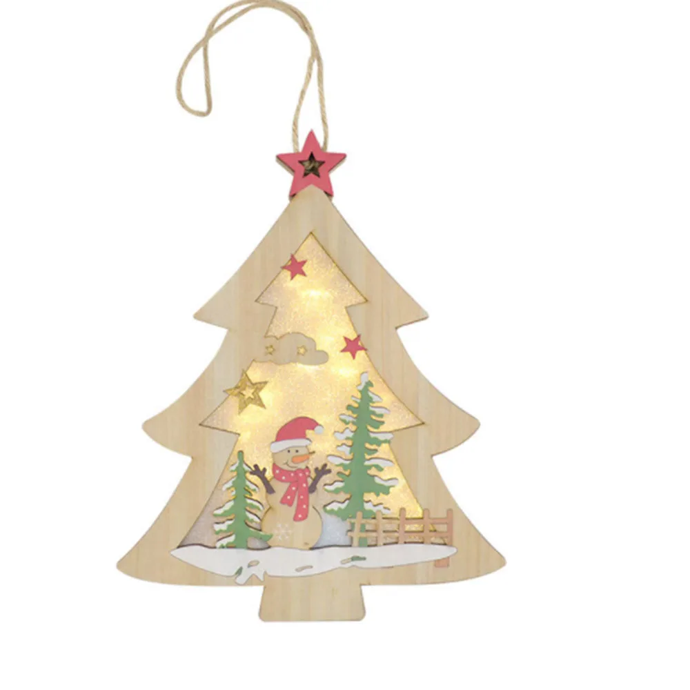 

1PC Wooden Light Pendant Christmas Ornament Wooden Xmas Tree Hanging Pendants Christmas Decorations For Home Decor