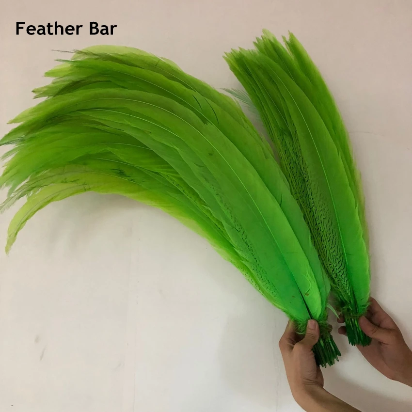 

Factory sales 50pieces/lot 20-22 inch 75-80cm Length Top Quality Apple Green Dyed Silver Pheasant Feathers Carnival Decorations