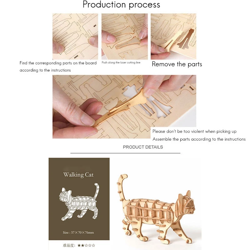 

Wooden 3D Puzzle Cute Cat Model Educational Toys Assembly Wood Desk Decoration for Children Kids Gift