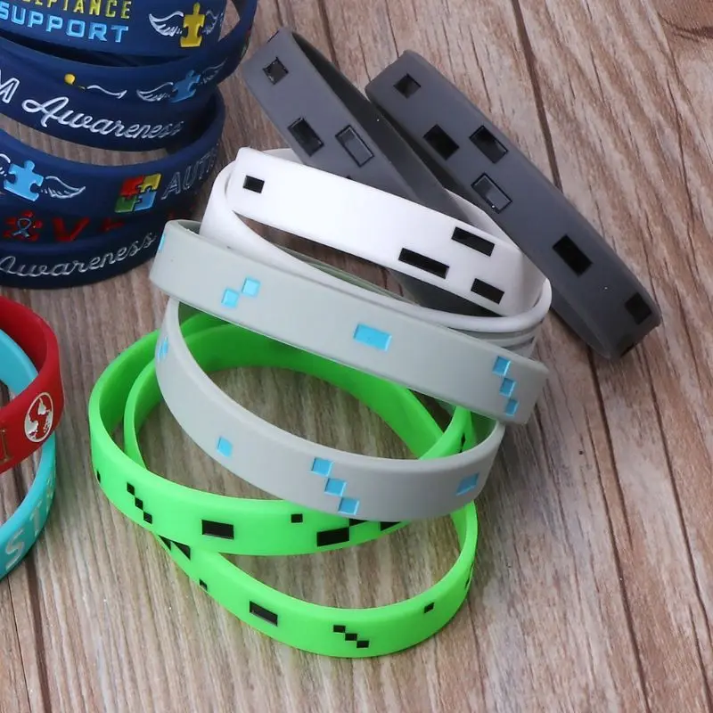 

8Pcs Pixelated Miner Crafting Style Character Bracelets Silicone Wristbands Pixelated Theme Bracelet Party Favor 4 Color