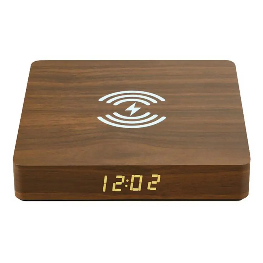 

Q1/10W Wireless Phone Charger Desktop Wooden Charging Board Electric Clock Design Phone Charger Adapter Accessories