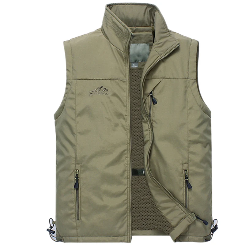 W Khaki Vest Тонкий летний мужской жилет с несколькими карманами, Повседневный, для работы фотографа, 6 цветов, верхняя одежда, куртка без рукавов, мужской жилет - Цвет: W Khaki Vest