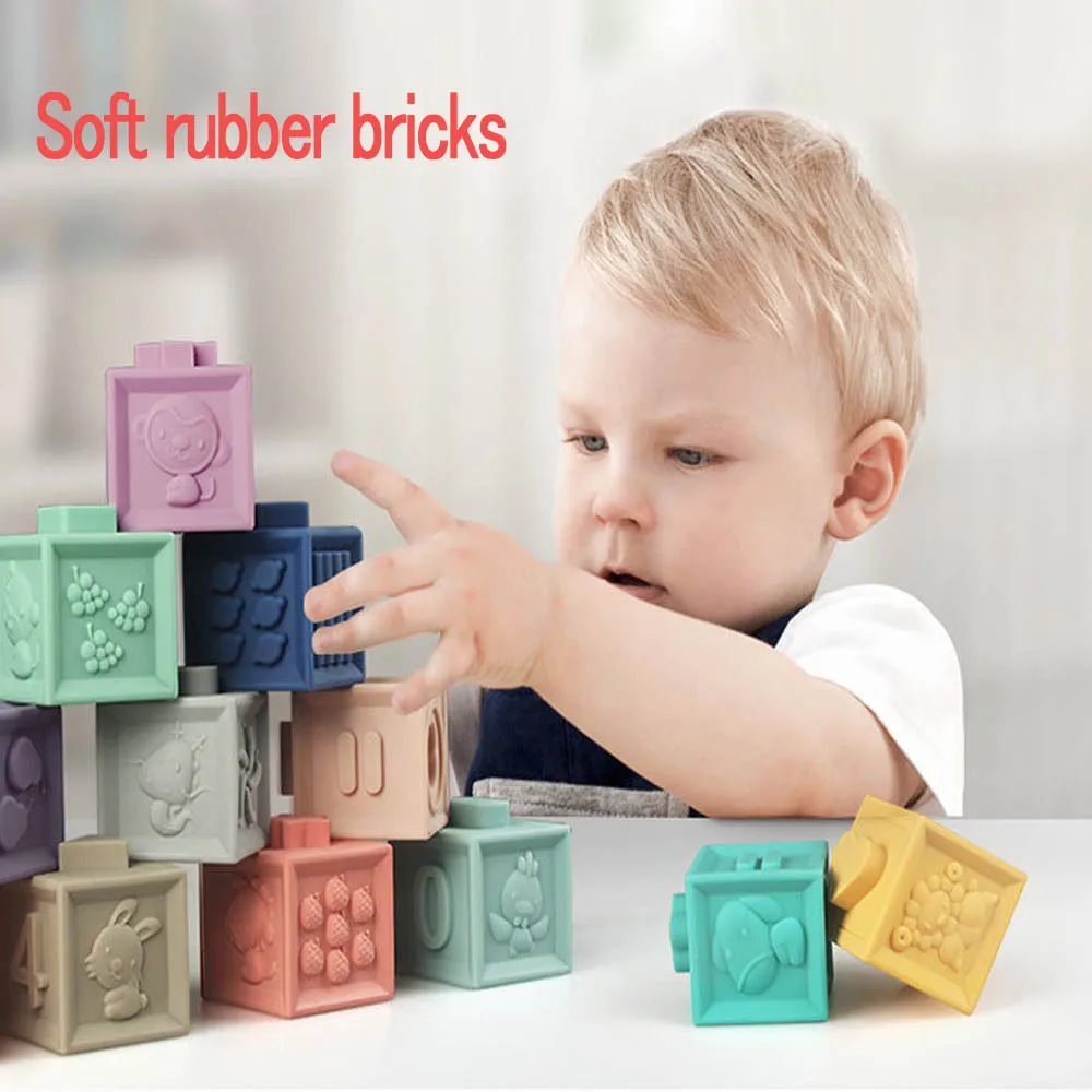 Baby Soft Toys Naissance Silicone Educational Building Blocks 3D Hanging Ball Babies Rubber Teethers Squeeze Bath Toy Gift | Игрушки и