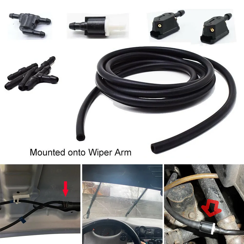 

Windshield Wiper Spray Hose Rubber Hose With 2 Meters Pipe + 2 Water Nozzles + 1 T-type Connector + 1 Common Connector