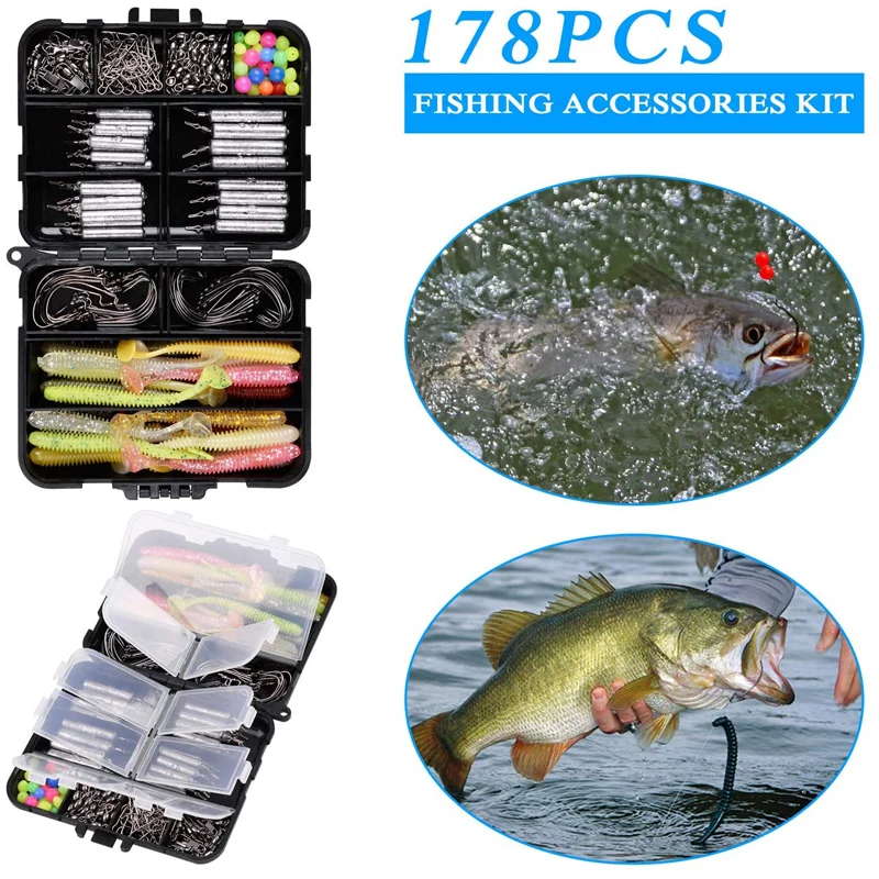 178Pcs fishing lure accessories kit with Drop shot Sinkers Wacky Hooks worm baits bass trout Jig | Спорт и развлечения