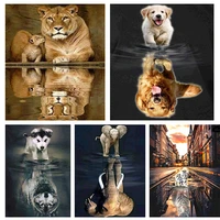 5d diy diamond painting embroidery animal cat tiger reflection diamond mosaic set home decoration gift