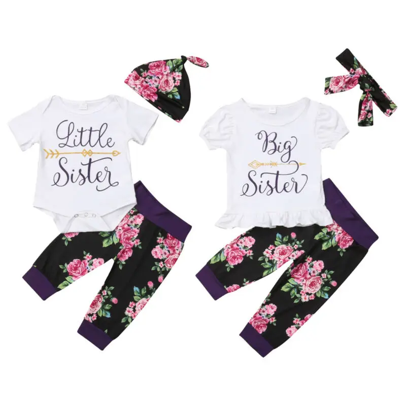

2020 Big/Little Sister Matching Set Baby Girls Tops Romper Pants Outfits Clothes