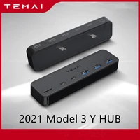 temai for 2021 tesla model 3 y hub fast charge expansion usb splitter hub docking station center armrest box 27w accessories