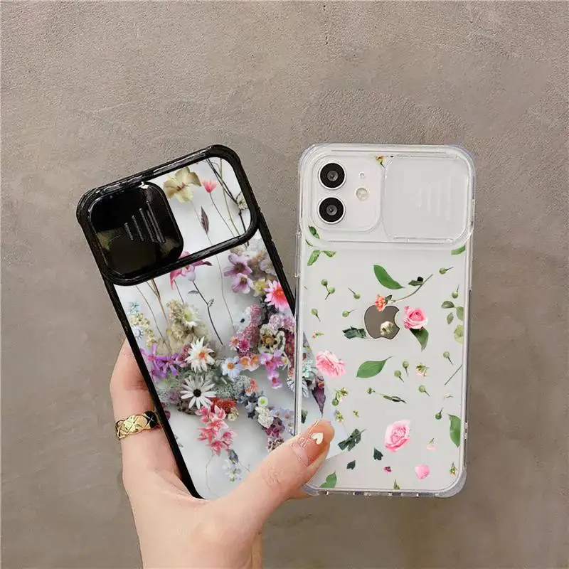 

Colorful Real Dry Flower Phone Case For iPhone 7 8 11 12 X XS XR MINI Pro Max Plus Slide Camera Lens Protection