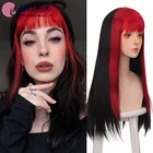 Синтетические длинные прямые парики AILIADE с красно-розовой челкой, парики для косплея для женщин, черно-пепельный золотой парик для вечевечерние Лолиты, искусственные волосы