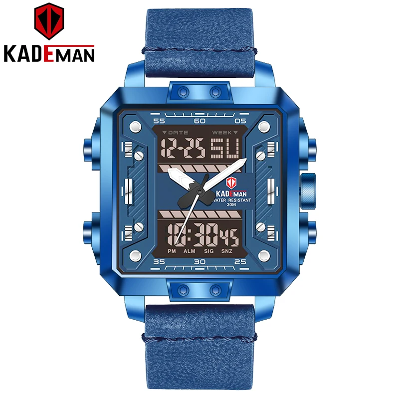 KADEMEN квадратные часы мужские роскошные кварцевые цифровые военные спортивные