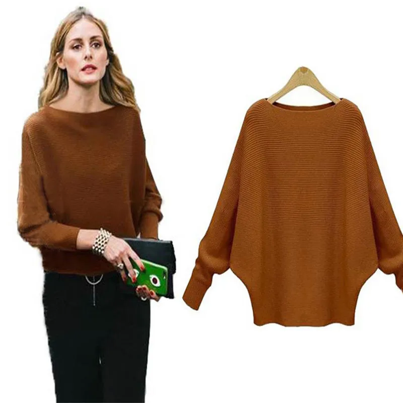 Женские вязаные свитера с круглым вырезом и рукавом летучая мышь теплая