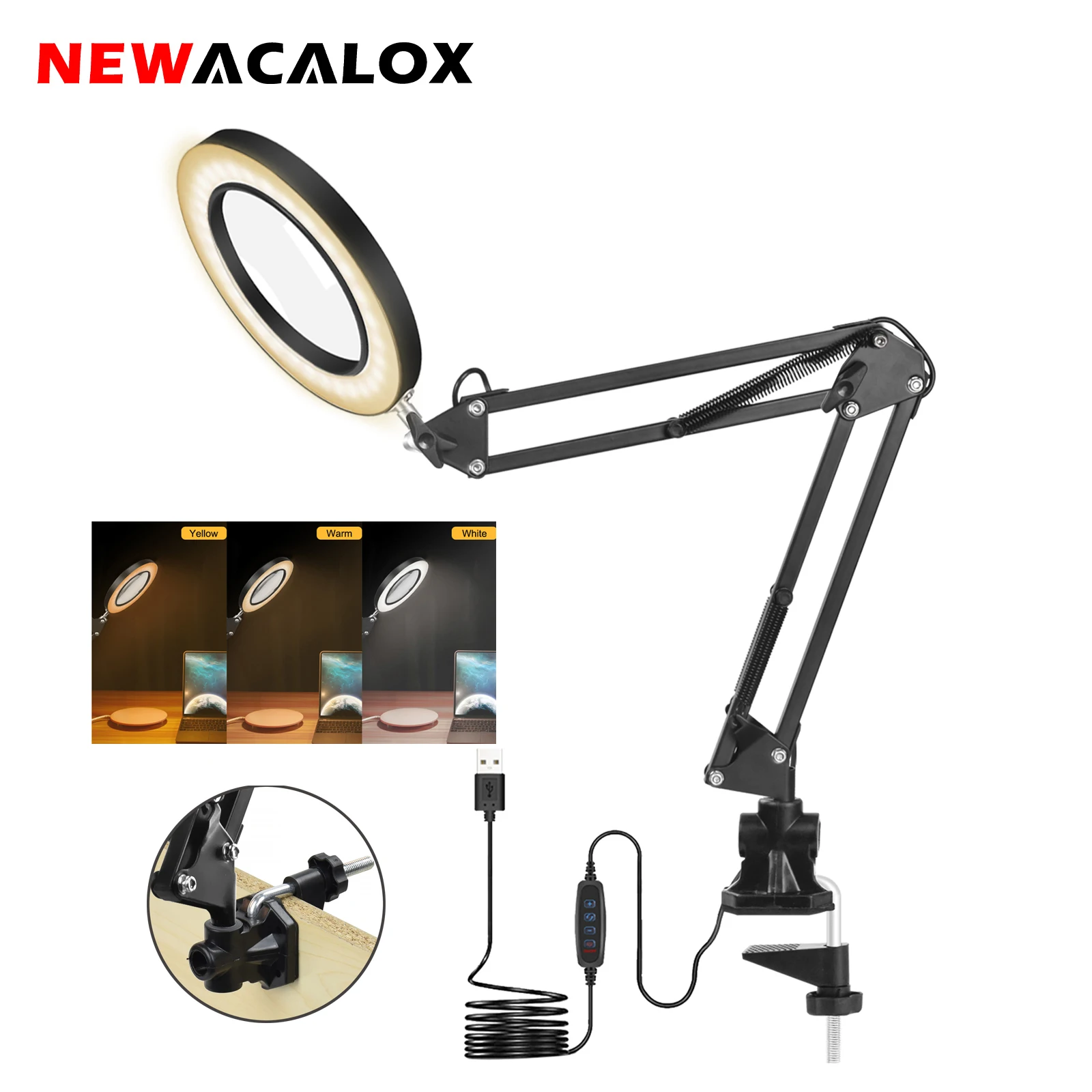 NEWACALOX складной 5X Увеличительное Стекло Настольная лампа 72SMD светодиодный