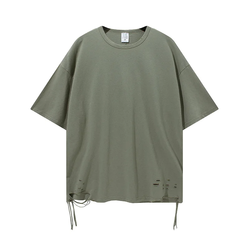

BETHRIVED Dameged t shirt streetwear harajuku distressed oversized t shirt men clothing new arrival 2021 summer Tops Tees 1115