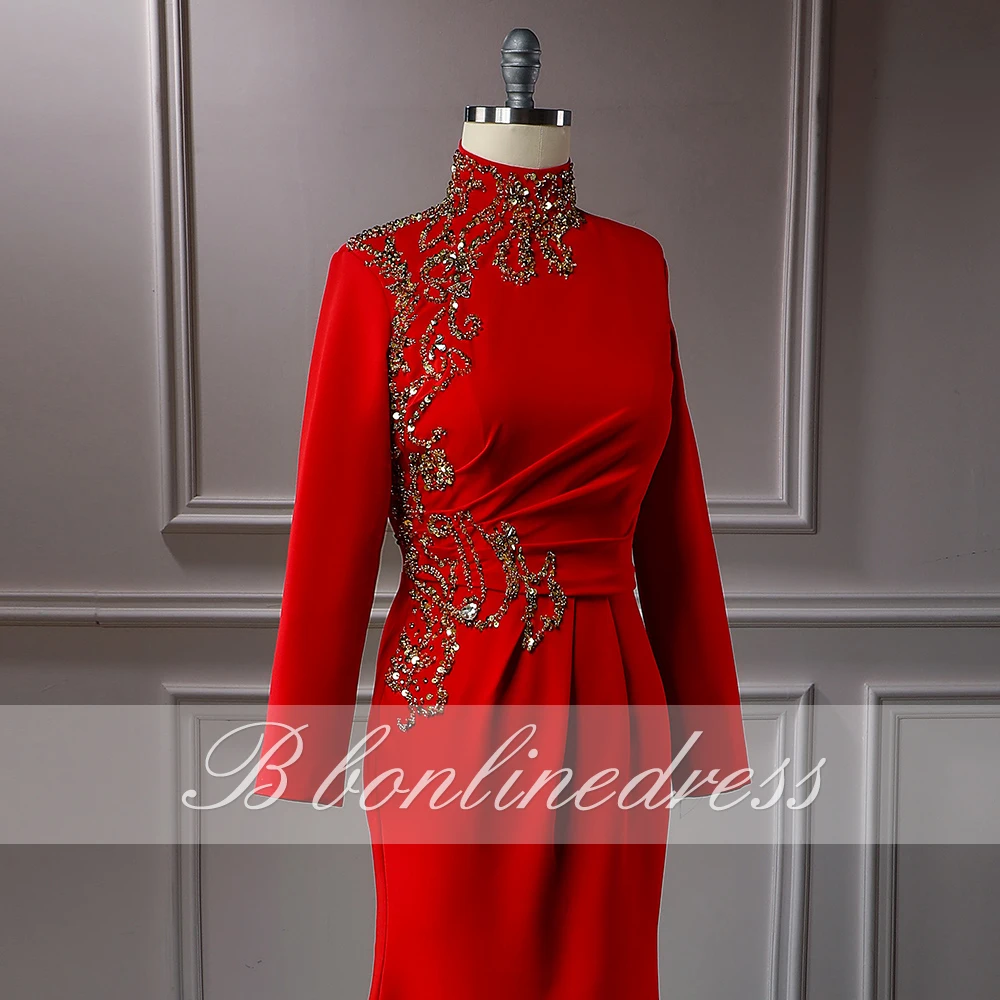 Bbonlinedress мусульманские Вечерние платья с высоким воротником длинным рукавом