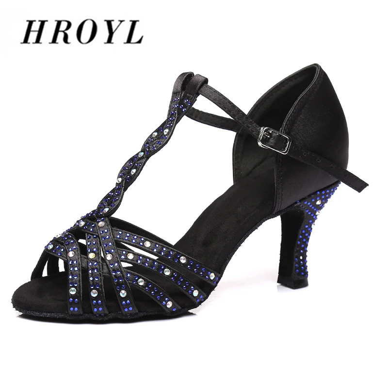 

HROYL латино-американских танцев танцевальная обувь для девушек и женщин; С Стразы Бальные танго танцы обувь, высота каблука 10/9/8.5/7.5/6 см каблук...