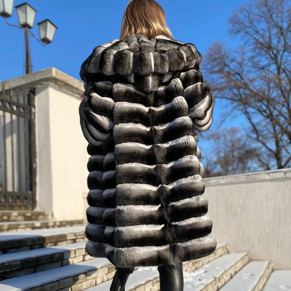 Women's Real Fur Coat Winter 2022 New High Quality Genuine Full Pelt Rex Rabbit Fur Coats with Hood Thick Warm Fur Overcoat Warm enlarge
