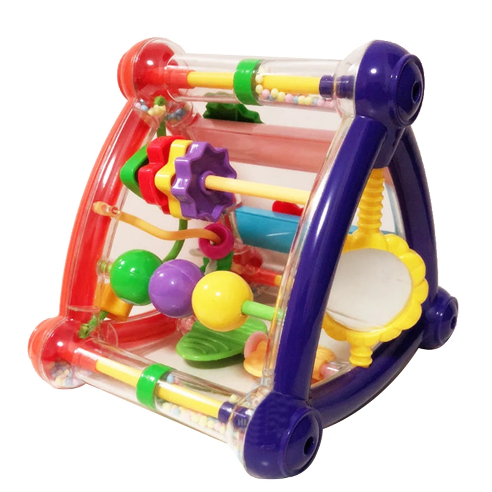 Детская треугольная игрушка погремушка с откидной крышкой развивающая для