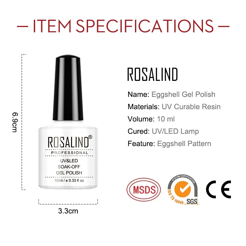 

ROSALIND 10ML Eggshell Nail Gel Polish Soak Off UV Gel Varnishes Semi Permanent Need Lamp Cured For Manicure Nail Art Design