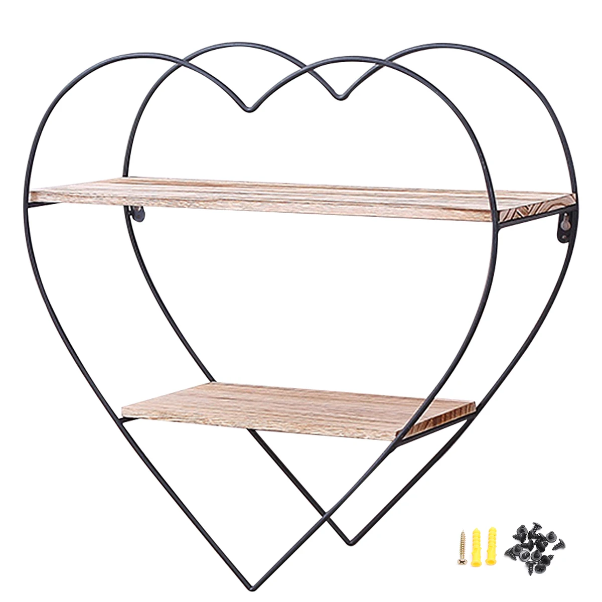 

50x50x19cm Heart-shaped Shelf Storage Iron Art Wooden Retro Wall Bookcase Cabinet Door Coat Hanger Storage Rack Organizer