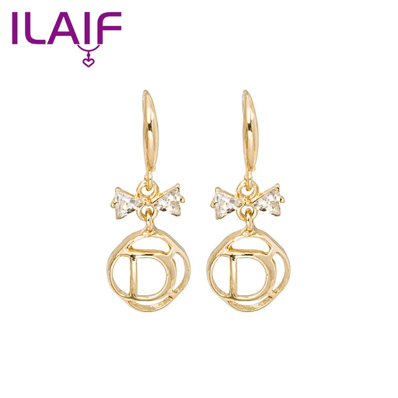 

2022 Hollow D-shaped Women's Earrings Zircon Bow Knot Earrings Pendant Women's Jewelry Brincos Femininos
