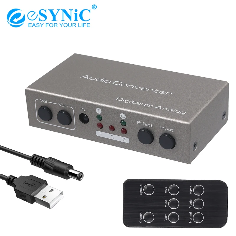 ESYNiC цифро аналоговый аудио конвертер 192 кГц ЦАП с дистанционным Toslink коаксиальный