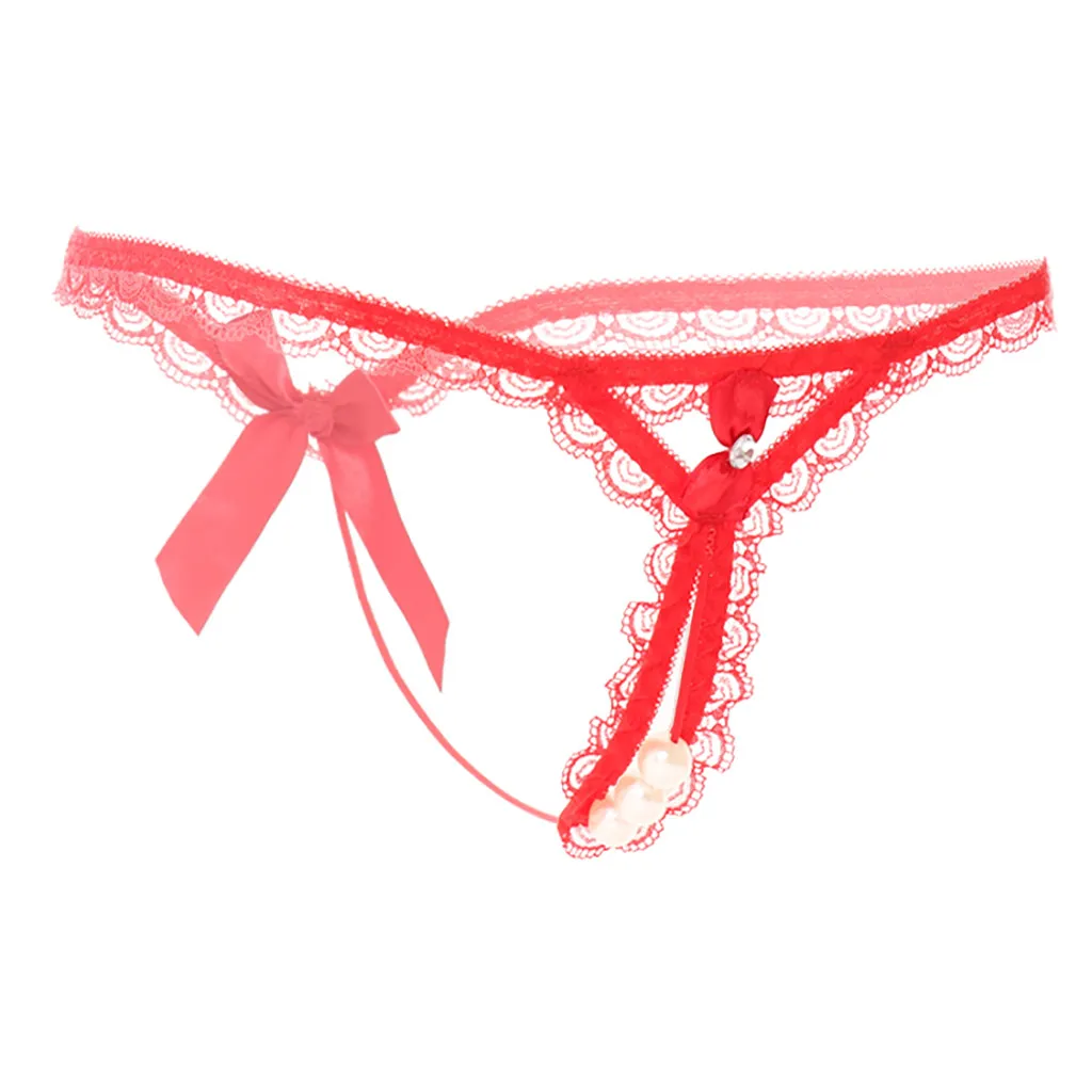 Сексуальное женское белье кружевные трусики стринги с жемчужной подвеской
