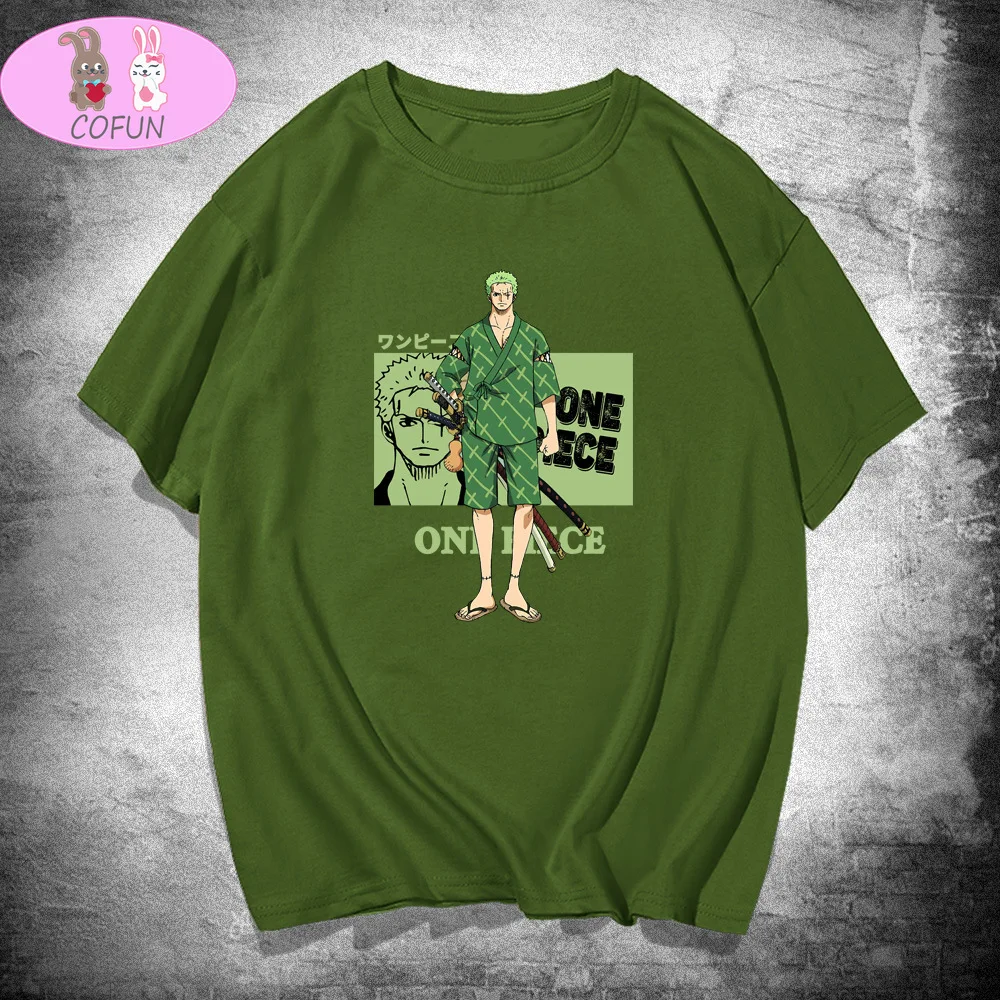 

COFUN Anime 100% Cotton Short Sleeve Shirt Roronoa Zoro Printed Summer T-shirt Loose Women Men