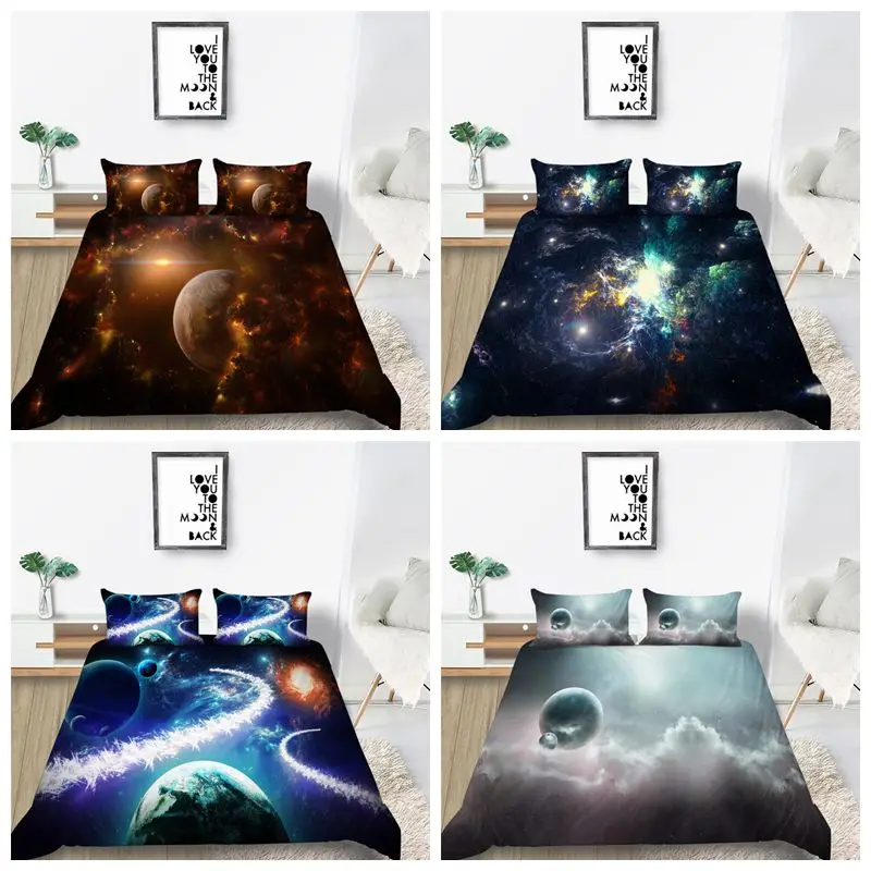 

2020 Home Textile Bedding Sets Stunning Charming Galaxy Printing Duvet Cover Sets King/Queen Size Of Bed linens set