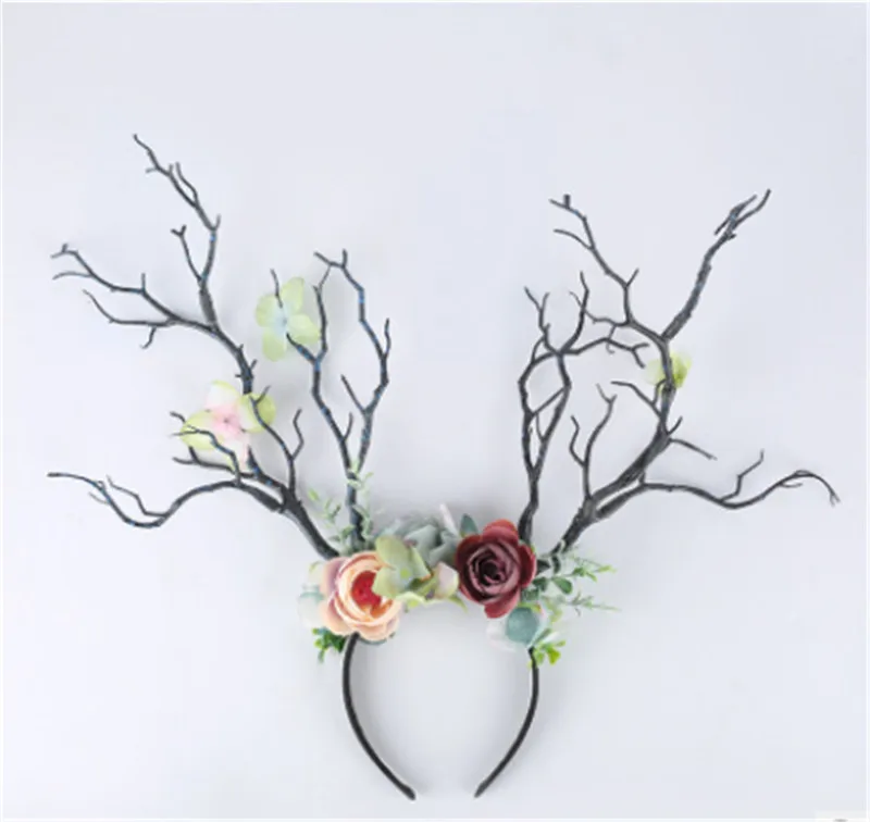 

Women Headwear Exaggerated art forest shape Hair hoop Antler Deer Horn Flower Hairband Cute Hair Hoop Cosplay Party Hot sale