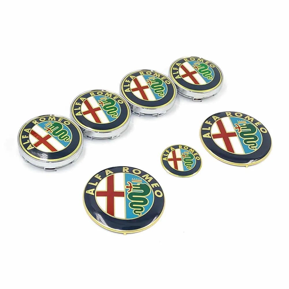 7pcs/lot ALFA ROMEO Logo sticker Hood Trunk Emblem+ Steering Wheel Badge+ 60mm Hub Center Caps for Mito 147 156 159 166 | Автомобили и