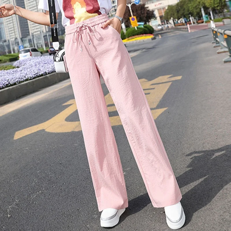 

New Hot Sale Summer Women Elastic Waist Solid Pants All-match Casual Wide Leg Cotton Linen White Black Loose Pantalon X193