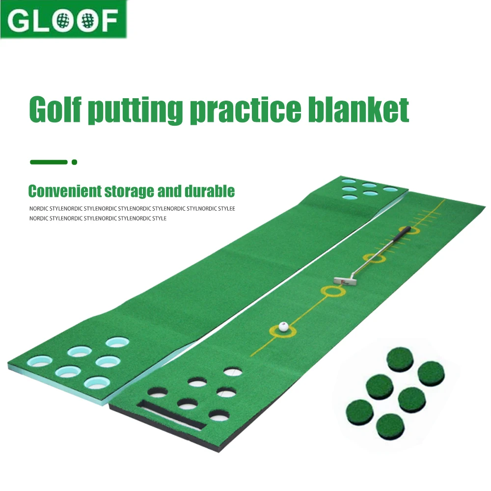 GLOOF Golf Putting Mat Game Set,Golf Putting Green Mat,Golf Practice TrainingAid,Foldable Golf Training Mat,Golf Practice Putter