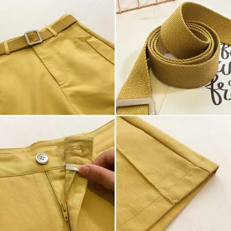 

2020 New Arrival Women A-Line Fashion Sashes High Waist Shorts Office Ladies Korean Style Cotton Solid Flare Casual Shorts T133