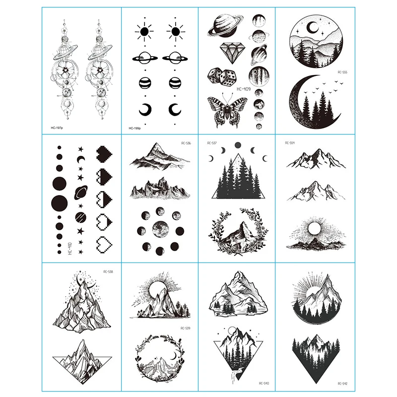 12 шт. Маленькие Геометрические планеты модные Временные татуировки наклейки
