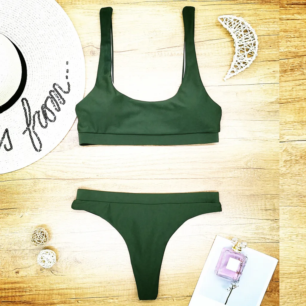 

Bikinis 2021 Women Swimwear Solid Colour Women Push-up High Waist Padded Bra Bandage Bikini Set Sexy Swimsuit Swimwear Bathing
