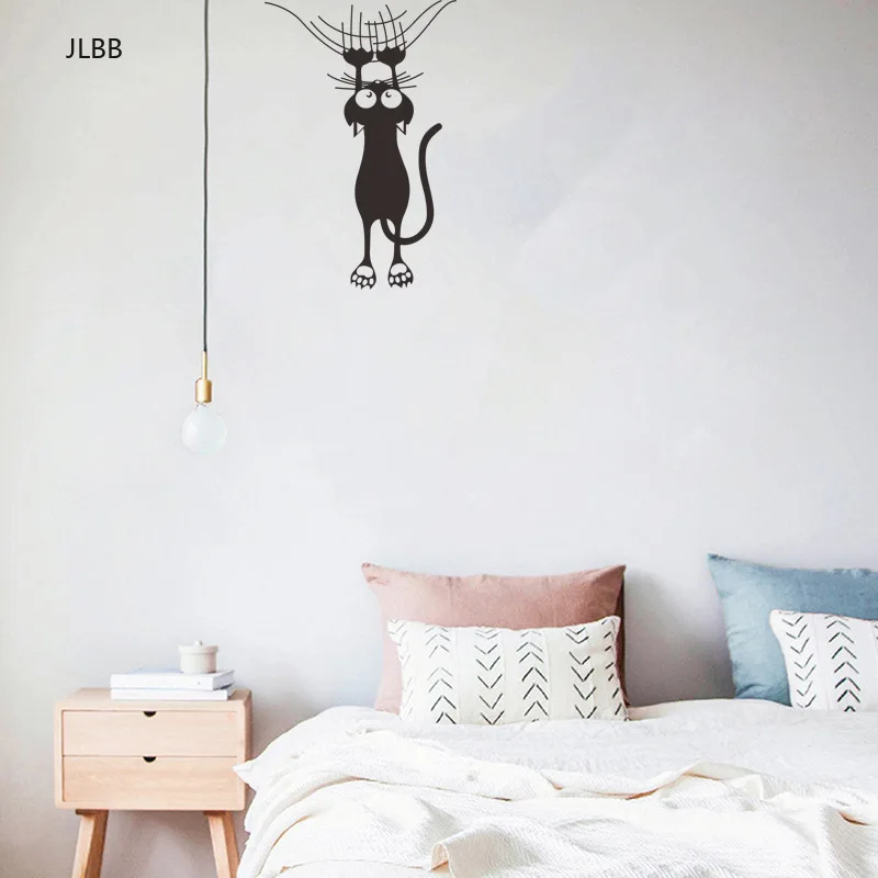 Cartoon cat climbing Wall edge Sticker home decoration for kids rooms Mural Art Decals animals door stickers wallpaper | Дом и сад
