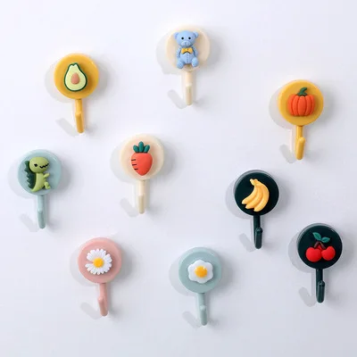 4pc Cartoon Fruit Pattern Free Punching Door Without Trace Nail Small Hook Clothes Hook Mounted Wall Hook Wall Hooks Decorative