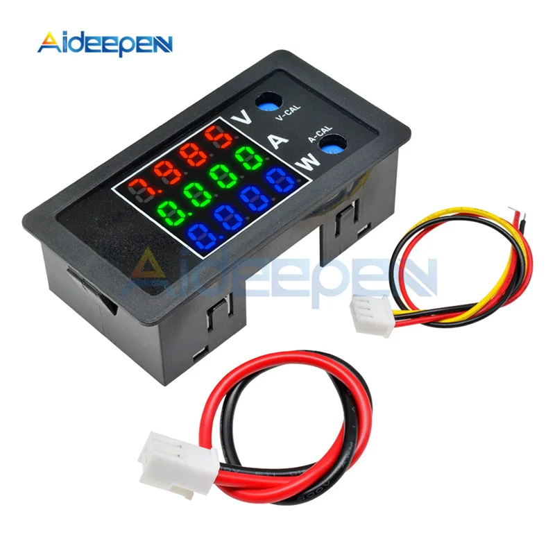 Red Green Blue DC 0-100V 0-10A 1000W 0,2" светодиодный цифровой вольтметр Амперметр ваттметр 4-разрядный Напряжение прибор для измерения тока Мощность монитор Счетчик с проводом - Цвет: Red Green Blue